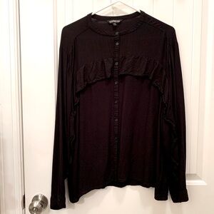 Express Ruffle Long Sleeve Button Up Top